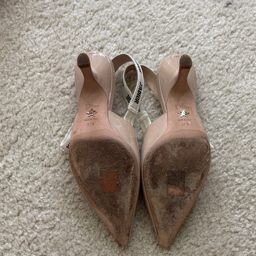 Christian Dior Nude Patent Ribbon J'Adior Slingback 65mm Pumps size 37.5